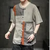 Mäns casual skjortor kinesisk stil skjorta bomull tang kostym hanfu retro färgblock lapptäcke kläd harajuku topp män kläder 5xl