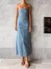 Casual Dresses Fashion Women Tube Dress Strapless Backless Denim Zipped Summer Slit For Club Party Skin-Friendly