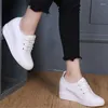 Casual Shoes Women Cow Leather Fashion Sneakers Height Increasing Lace Up Round Toe Loafers Mid Heel Trainer Boots Party