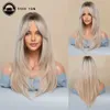 Synthetic Wigs Long blonde wig womens synthetic hair edge Umbrey color dark root layer heat-resistant Q240427