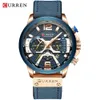 Relógios de pulso Curren Mens Casual Sports Sapatos Blue Top Luxo Militar de couro Militar Watch Mens Assista Moda Timing Watch Q240426