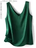 Damestanks Camis Woman T-shirts Elegante Silk Satin Blouse Sless Fe zomer 2024 Casual losse tanks en Camis Solid Green Tops for Women D240427