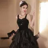 Ubranie etniczne Czarne sukienki wieczorowe Suspender 2024 Długie kamizelki Kobieta seksowna elegancka temperament w stylu księżniczki sukienki z ciasta