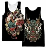 Herrtankstoppar samurai oni mask tatuering japansk 3d tryckt herr tank topp sommar harajuku ärmlös t-shirt herr kläder unisex casual tank top 4xll2404