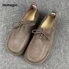 Casual Shoes Spring Retro Lace-Up Men's Leather Soft-Sided Thick-Soled Board Round-Toed Breathable Loafers