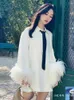 Casual jurken mode manchet veren witte shirt jurk voor damesbrief stropdas lange mouw afslaan kraag chiffon losse mini vestidos