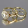 Золотой цвет 2pc Свадебные кольцо наборы романтическое предложение обручальные кольца Foe Женщины модный круглый камень