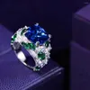 Кластерные кольца Wuiha Solid 925 Серебряная серебряная принцесса Cut Aquamarine создал Moissanite Emerald Gemstone Свадебное обручальное обручальное обручальное кольцо