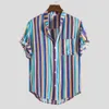 Summer New Striped Stand Up Col Col à manches courtes pour la chemise pour hommes