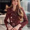 Casual Dresses High-Grade Elegant Retro Tweed Dress Women Asymmetric Large Lapel Slimming Woolen Plaid Lady Autumn Winter Commuter