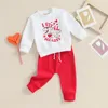 Ensembles de vêtements Wankitoi Toddler Baby Boy Saint Valentin Tenue de jour Je vole coeurs