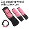 Steering Wheel Covers 3X Bling Rhinestone Covered Black/Pink PU Leather Auto Car Cover For Men Woman Gift