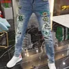Men's Jeans Harajuku mens luxury clothing European streetwear style jeans bear print Kpop designer Korean boyfriend Q240427