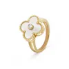 Designer Charm Version V Golden Van Lucky Clover Ring Female S925 Silver Natural White Fritillaria Red Jade Marrow Full Diamond