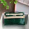 Tote bag genuine leather Imported American Crocodile Square Mini Womens Bag Crocodile Skin Handmade Dinner Handheld Bag Genuine Leather Hand Sewn Wax Thread Bag