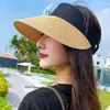 Breitkrempeln Hats Bucket Mode Womens Strohhut Black Patchwork Haarschleife Sommer Outdoor Beach Sonnenschutz Großes leeres Top Q240427