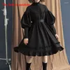 Robes décontractées lanterne à manches décoratives lolita robe tendance japonaise femme cos femme long bouton lace dentelle dame mignon kawaii