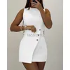 Lässige Kleider Frauen ärmelloses geknöpfter asymmetrischer Bodycon Kleid Sommer K695