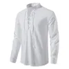 Mäns casual skjortor skjorta bomullslinne lin med linser snörning långa ärmar blusar mens v hals medeltida dräkt broderi tunika