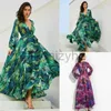 Basic Casual Kleider Frauen Langarm gegen Nackenblumendruck Boho Vintage Maxi Kleid Feiertag Strand Kleid Frühling Herbst Long Kleid Y818