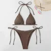 Women's Swimwear 2Pcs/Set Split Swimwear Chic Washable Women Swimsuit Halter Triangle Bra Side Tie Thong Swimwear Water Activity Clothing