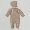 Wiosenna jesień urodzona dziecko z długim rękawem stały kolor dzianinowy pusty Jumpsuithat Baby Pullover Tops Girls Knitting Sukienka Zestaw 240507