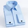 Chemises de robe pour hommes chemises françaises Slim Fit Covered Bouton Coton Coton Fête Male Tuxedo Haute qualité avec boutons de manchette