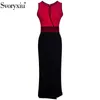 Abiti casual Svooryxiu 2024 Designer Fashion Summer Office Dress Desate Donne Black Rosso Black Red Color Abbinante Elegante XXL