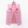 Women big size 6XL Denim Vest Sleeveless Waistcoat Students Casual Tops Jeans Jackets Red Pink Purple Yellow Blue White Jacket 240415