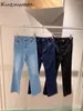 Jeans femminile kuzuwata slim fit all-match solido elegante temperamento a vita elevato e morbido pantaloni semplici Giappone 2024 pantaloni della modalità dolce