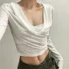 Blouse Lucyever Hooded White Crops Tops pour les femmes sexy fille chaude LowCUT CHIRTS COMPOS FEMME TSHIRTS DE LONGES SIMPLES SUMPLES Simple