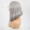 European and American center-parted Bob lace wig gray wig shoulder-length straight hair synthetic front lace wig glue-free heat-resistant fiber hair natural hairline