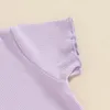 Zestawy odzieży małe małe dziewczynki Bell Bottoms strój stały kolor żebrowany krótkie rękawowe koszulki flare spodnie letnie ubrania