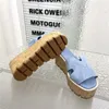 Hoogwaardige zomer dikke bodem open teen suède sandalen slippers wig houten zool echt lederen vrouwen massief kleuren platform schoen dames hoge hiel buiten vakantie