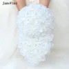 Bröllopsblommor Janevini Elegant Cascading Waterfall Bridal Bouquets Artificial PE Rose Flower Fake Pearl Bouquet For Bride Accessories