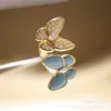 Designer Brand High Version Van Double Butterfly Ring Womens Turquoise Set Diamond Ouver