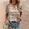 Vintage Vneck Womens Tshirt Summer Short Sleeve Tee Casual Harajuku Stripe Print T Shirt For Women Streetwear Pullover Tops 240417