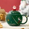 Tasses tasse de Noël céramique avec cuillère à couverture Masse créative de grande capacité Couple de café Boîte cadeau à main en gros
