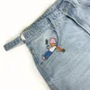 Stilvoller und einfacher koreanischer Taschenkartoon Leichte Farbe Jeans Ästhetik Haruku Casual Design High Taille Wide Bein Hosen Y2K