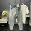 Heren jeans high-end zomer ultradunne herenjeans geschikt voor Amerikaanse high-end rechte pijpen los retro splash verfpunten denim broek Q240427