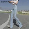 Jeans feminino Zoenova Casual Trouser Primavera 2024 Moda de moda perna larga cintura alta bainha ladra