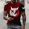 Men's T-Shirts 2023 New Mens Casual Short sleeved Hip Hop Smiling Face 3D Printed T-shirt with Embroidered Extra Large Mens T-shirt TopXW