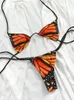 Kobiety stroje kąpielowe Rinabe 2024 BIKINIS Butterfly Print Bikini Set Micro Thong Trójkąt bandaż na plażowe kostiury kąpielowe