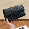 23cm/25cm Caviar Leather Calfskin Classic Double Flap Quilted Shoulder Bags Gold Silver Chain Crossbody Handbags Large Capacity Outdoor Messenger Purse 8 Colors