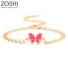 Bracelets de charme Bracelete de borboleta de rosa fofa para mulheres Moda Gold Link Cadeir