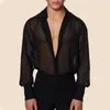 Chemises décontractées pour hommes Summer pour hommes Black Thin Sheer Mens Shirt Breathable Top Night Show