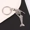 Keychains 1st Antik Sliver Color Mermaid Skeleton Key Chains Skull Ring for Gift Men Halloween