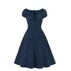 Womens Polka Dot Draw Knorder Elegant Retro großes Swing -Kleid 3021