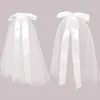 Wedding Hair Jewelry Short White Hair Veil with Clips Sweet Bow Knot Bridal Veil Women Hair Clip Bridesmaid Wedding Hair Accessories for Women