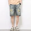 2024 Zomerheren Vintage denim shorts gescheurd gaten baggy rechte casual korte jeans mode Koreaanse hiphop streetwear 240416